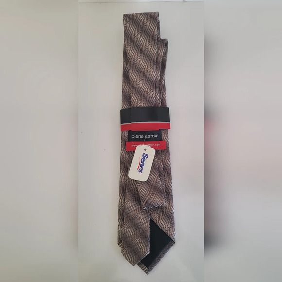 Vintage PIERRE CARDIN 100% Silk Brown Cream Grey Tie, New With Tag - Picture 3 of 4